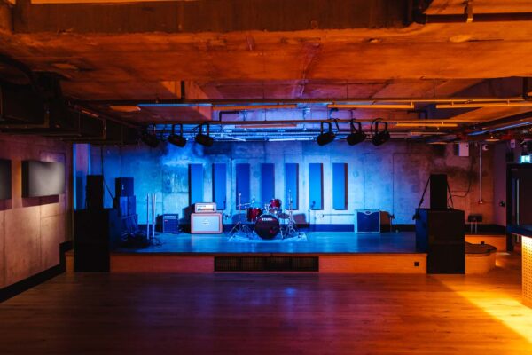 The Lower Third's main performance space, perfect for brand launches, music showcases, networking events, small conferences, birthdays, or other celebrations.